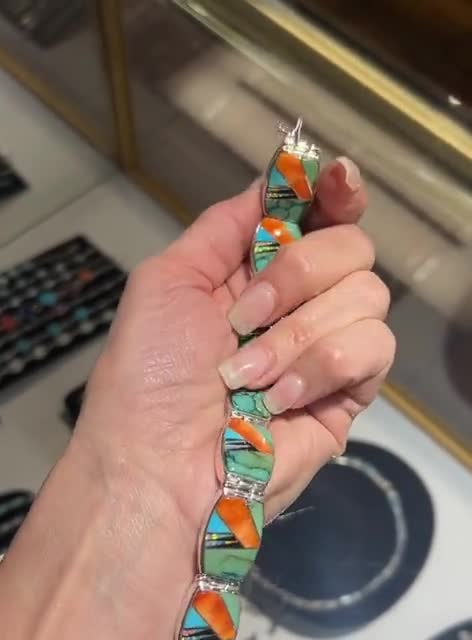 Phenomenal! Heavy Sterling Silver Multistone Turquoise Inlay Opal