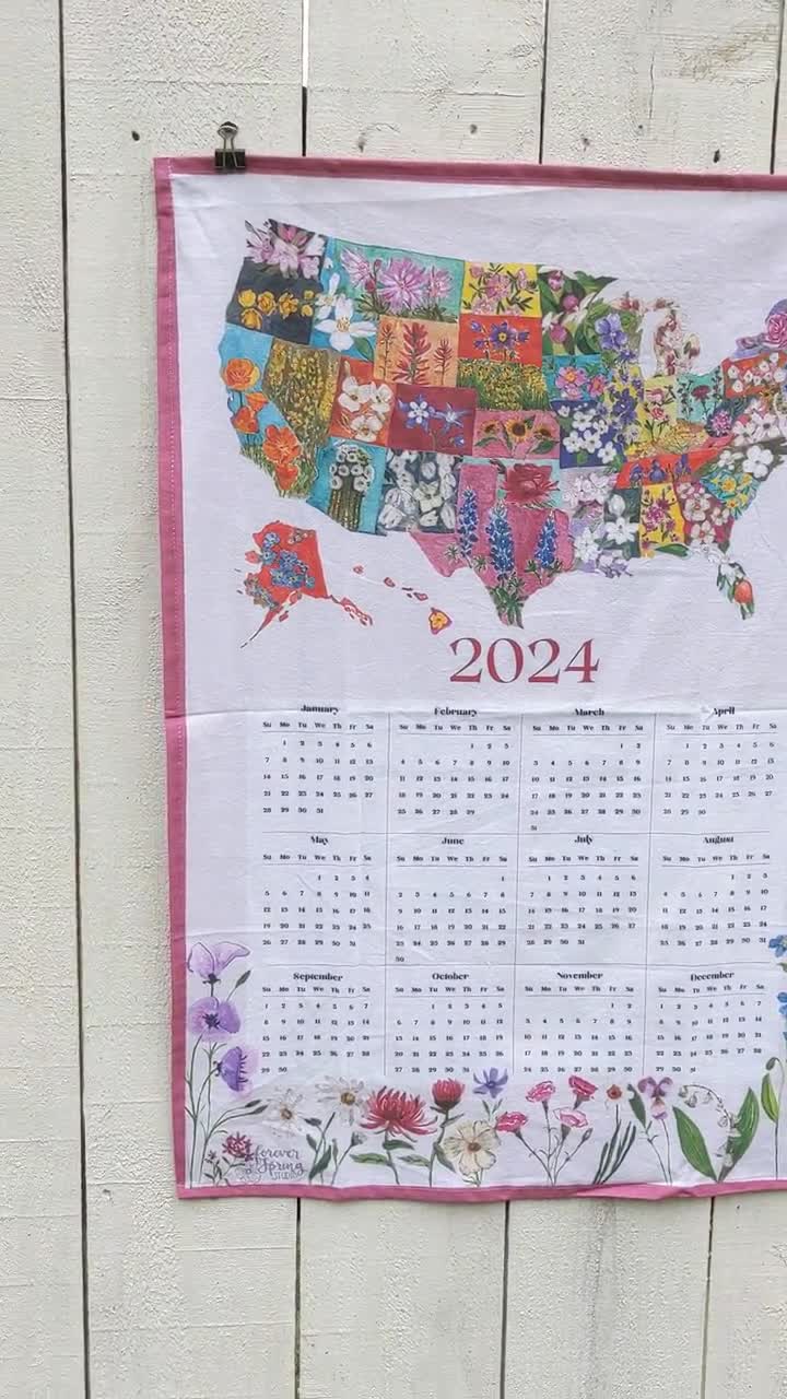 2024 Kitchen Tea Towel Calendar USA State Flower Map With Flower  Illustrations Watercolor Flower Map Towel 19x28 With Loop - Etsy