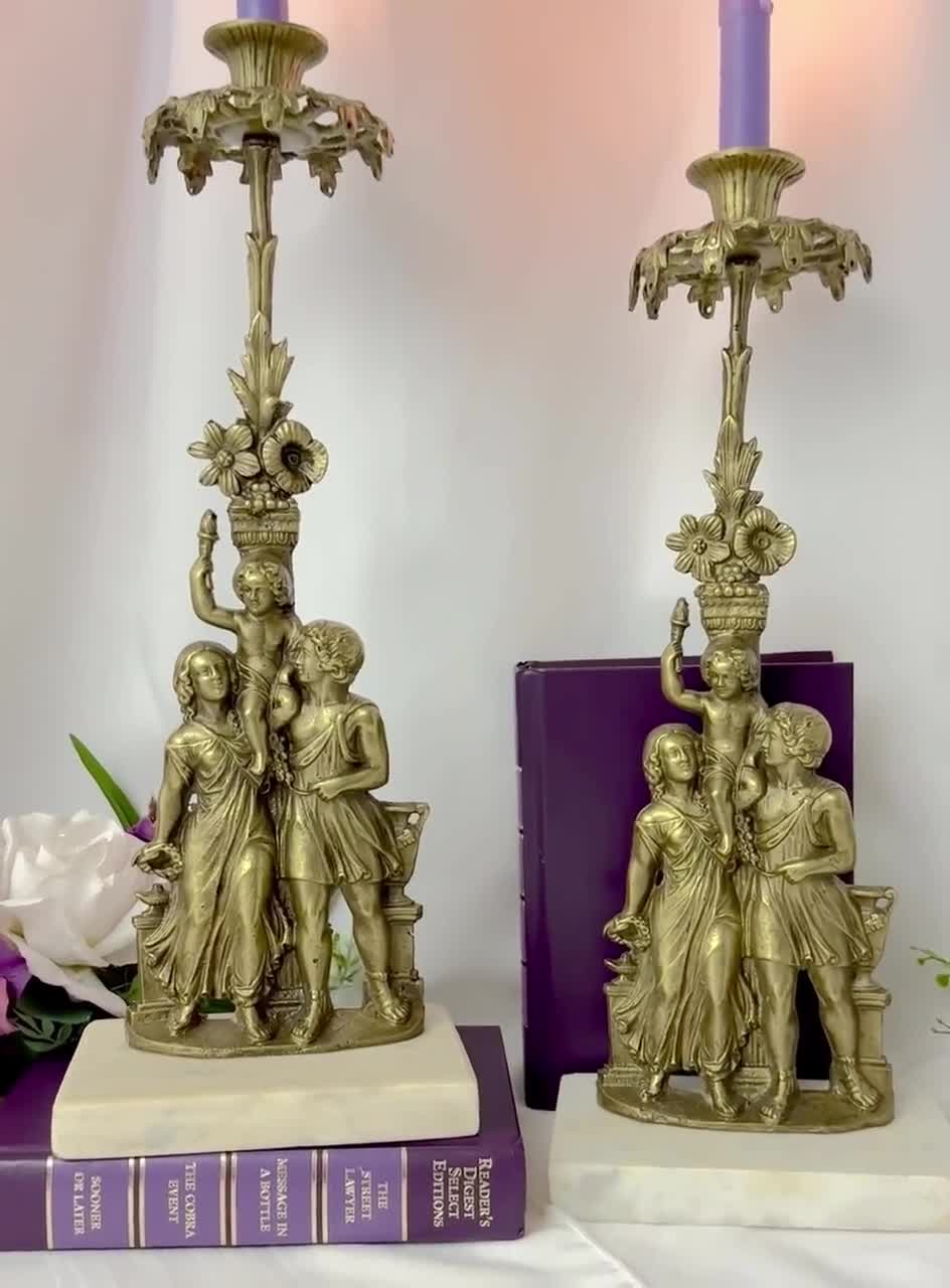 ヴィンテージ 陶磁器 人形 ゴールドシャイダー社製 高さ約40cm Victorian Brass Girandole Candlesticks: Marble Base, Family Figure