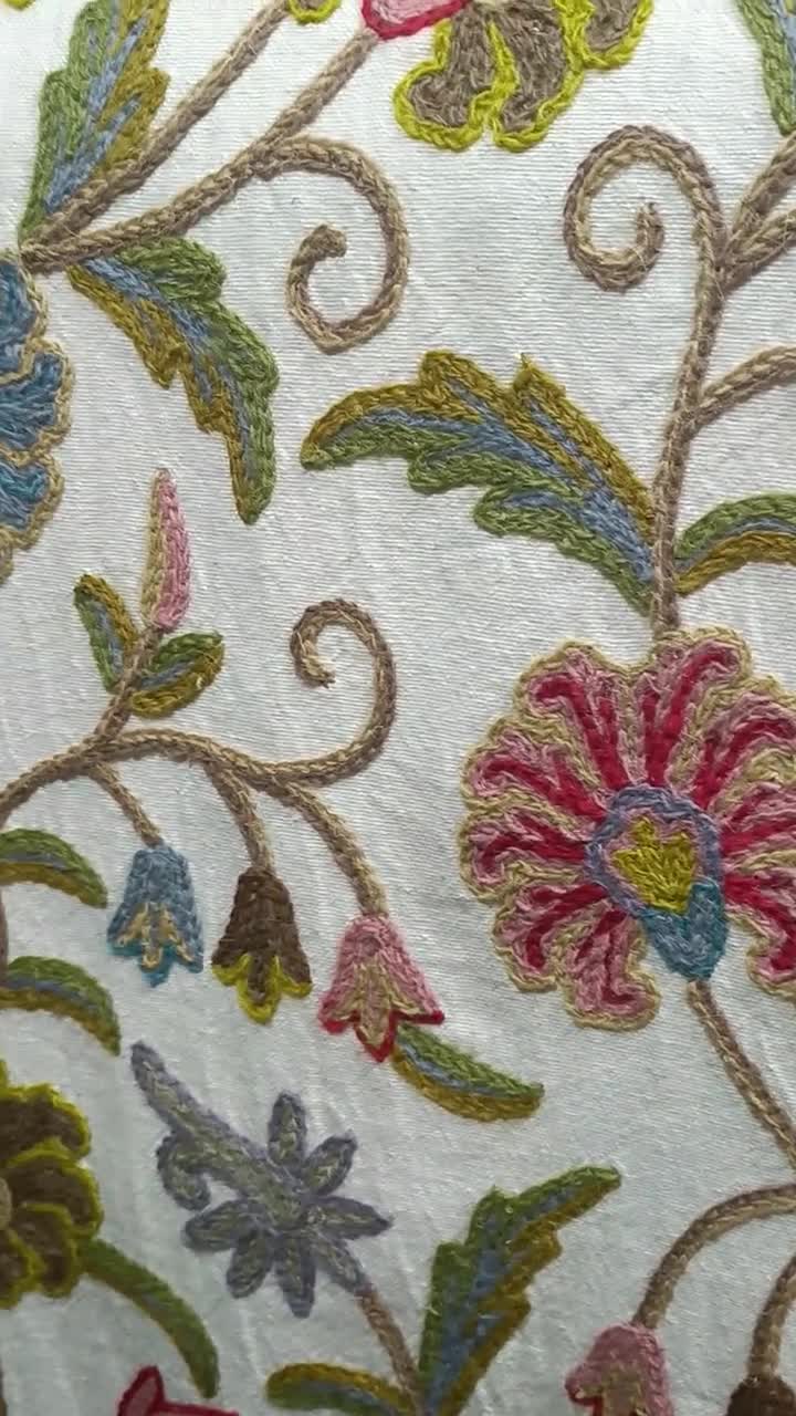 NEW Miss Tina Novelty Decorating Drapery Fabric- Crewel Floral Embroidery