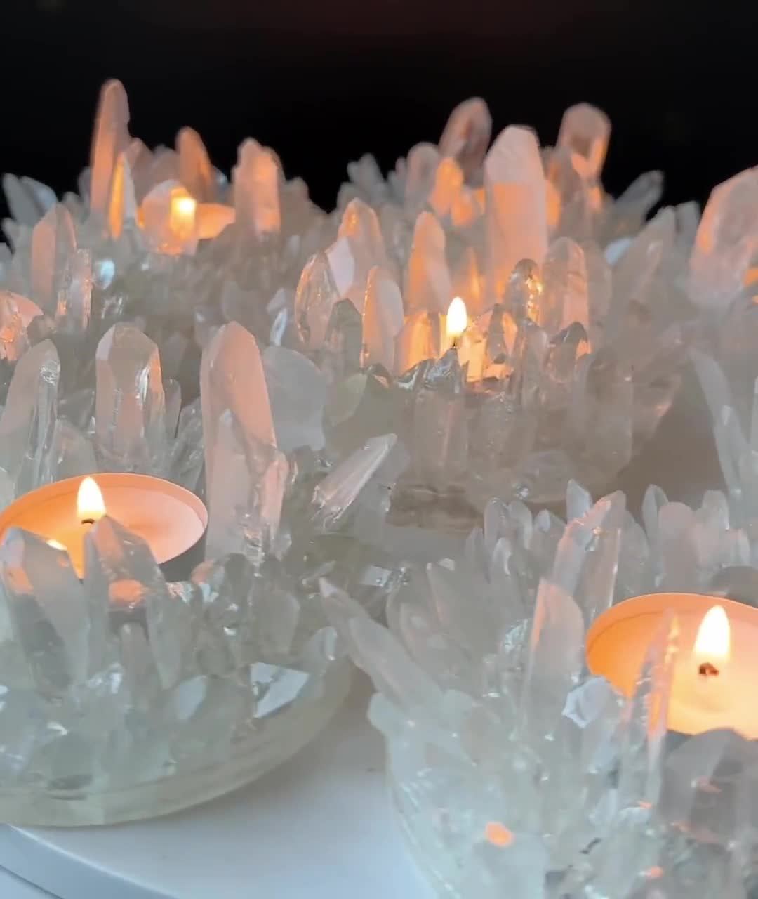 ブラジル産クォーツポイントキャンドルホルダー：天然水晶標本、ガラス