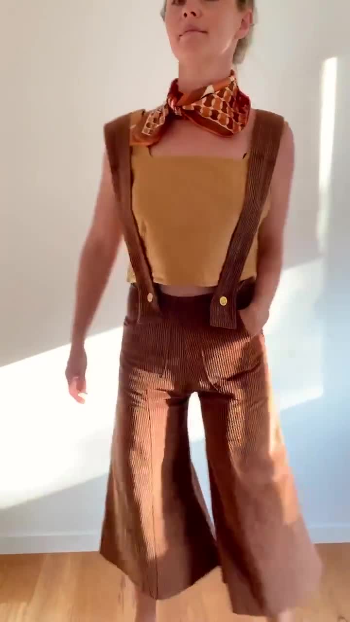 ハンドメイドつ Cropped Leg Red Shiraz Corduroy High Rise Waist Suspender-alls