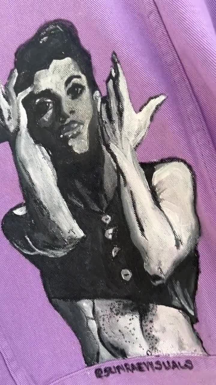 Prince - The Purple One - Parade 1986 - The Revolution- Hand Painted Denim  Jacket - light purple - Women L