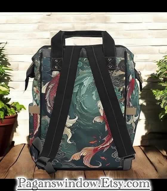 Koi Fish Backpack, Japanese Koi School Bag, Ocean Wave Travel