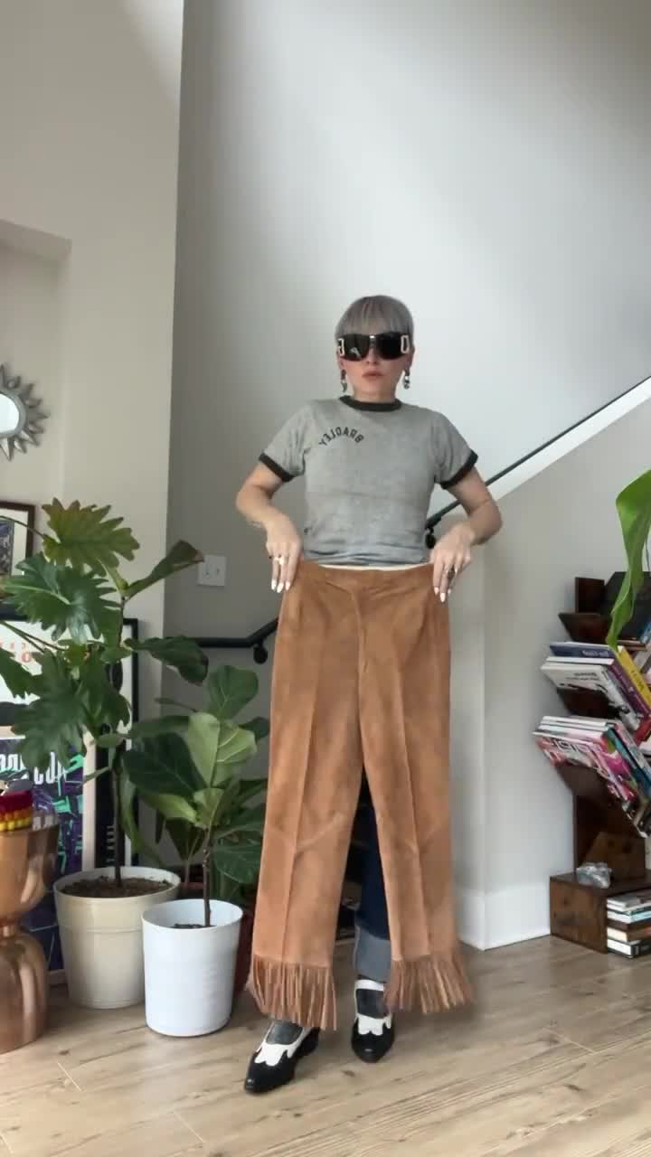 VTG 70s Camel Brown Suede Fringe Pants - Etsy