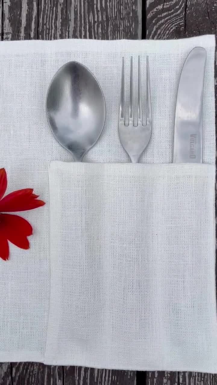 Portaposate di lino da sposa, custodia per posate da ristorante,  arredamento da tavola di lino, tasca per posate di lino, custodia per posate  di lino alla rinfusa, -  Italia