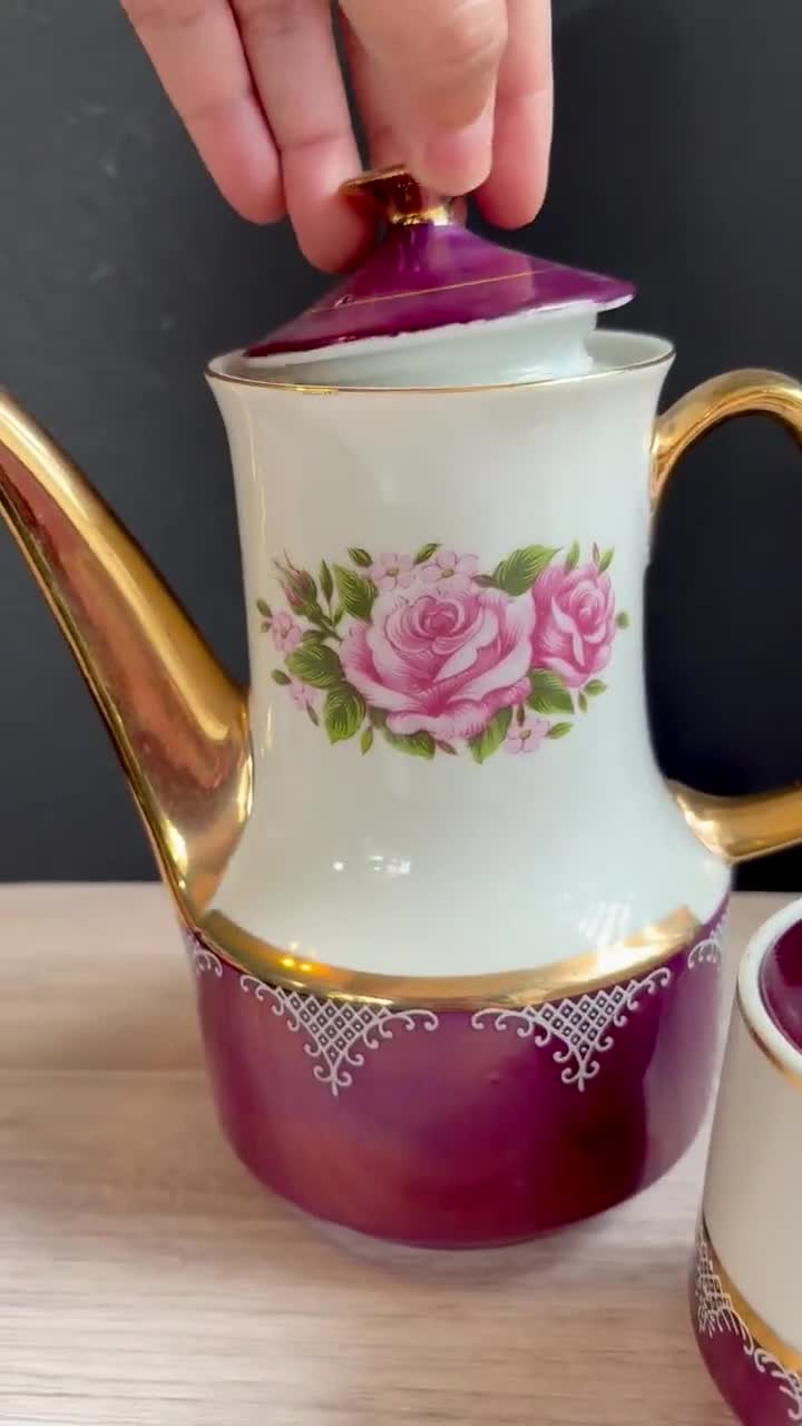 Vintage Coffee Set With Iridescent Purple & Gold Details by Vandel