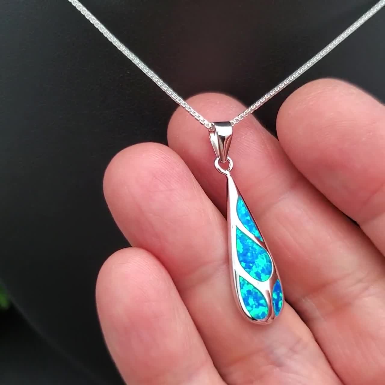 EMV #122 | Lovely Teardrop Blue Opal Inlay Necklace Pendant