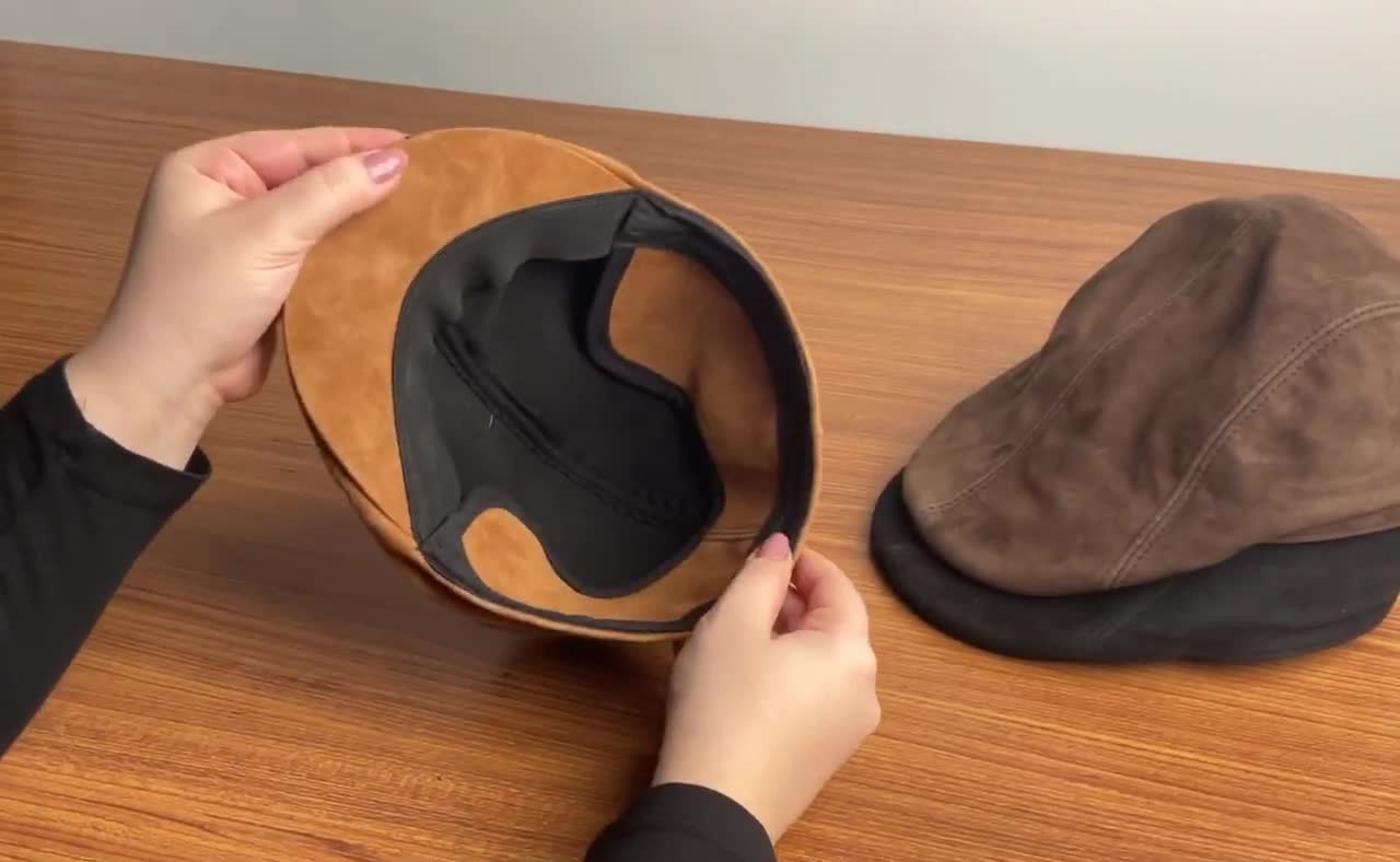 Brown Suede Flat Cap: Sheepskin Leather Newsboy Hat - Etsy