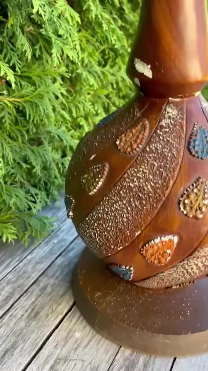 Cendrier Sur Pied Vintage Années 70 – Marron, Hauteur 55 Cm, Diamètre 18 Cm