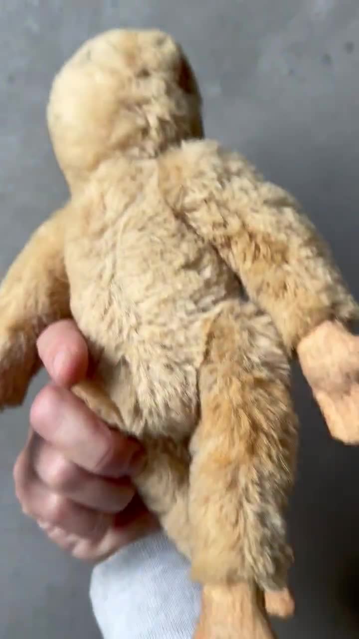 Vintage Schuco Toy Mohair Monkey 1960's Jointed Plastic Face 28 Cm