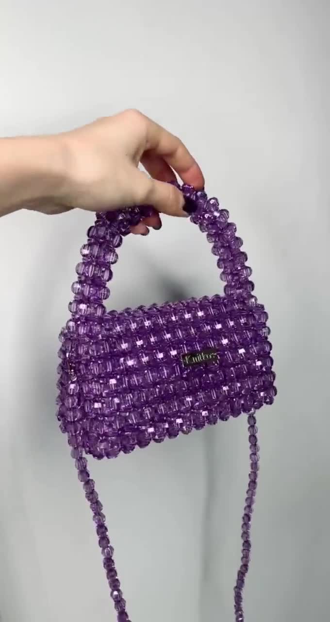 Crossbody KNITKOS Violet Bead Bag, Bead Shoulder Bag, Women