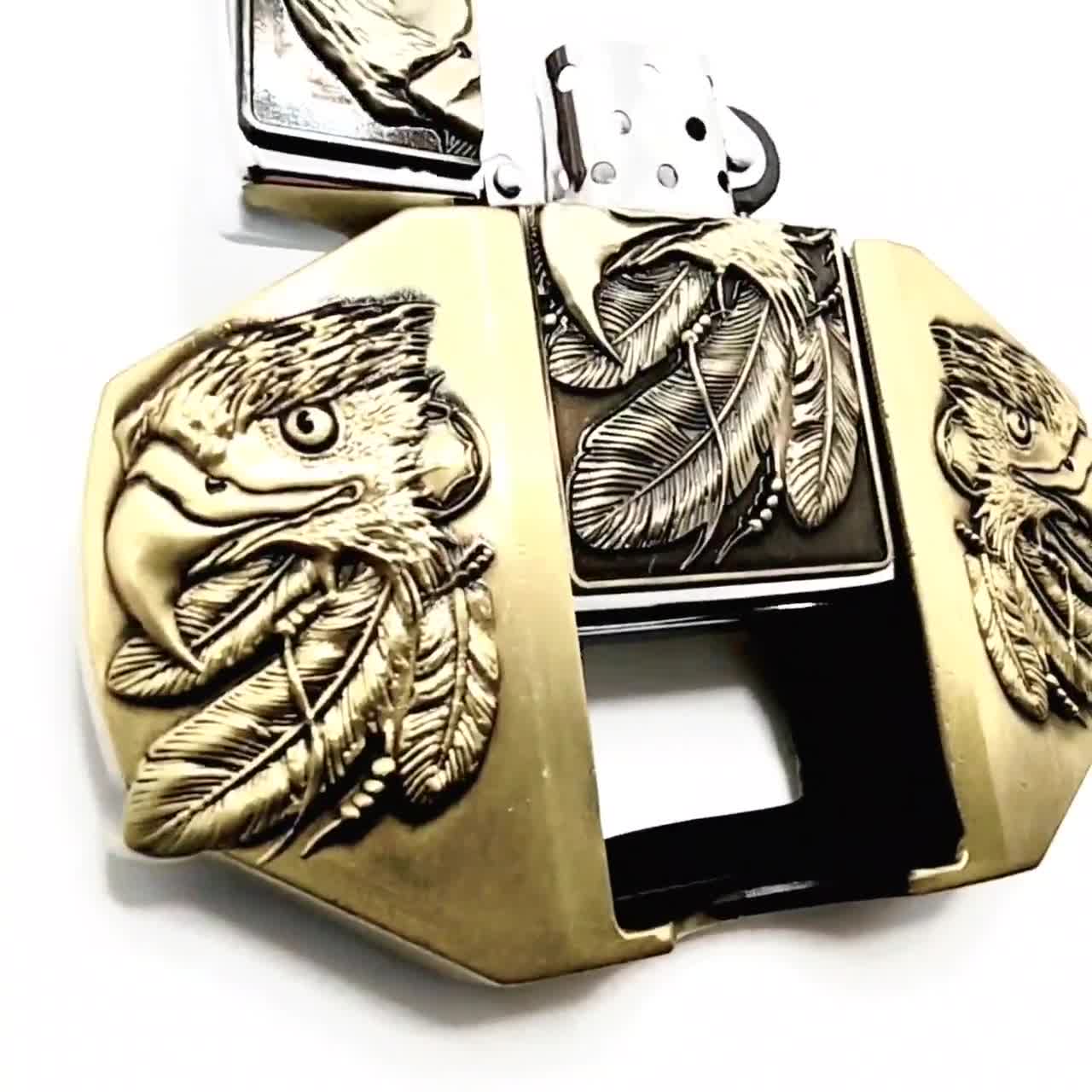 Triple Eagle Bronze Lighter Belt Buckle / Flip Style Lighter