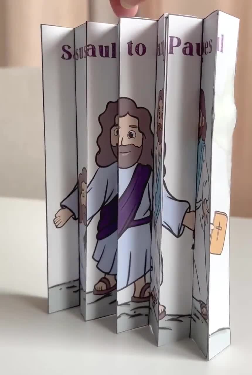 子ども向けサウロからパウロへの聖書工作 – 日曜学校やホームスクールのレッスンで使える、印刷可能なイエスのサウロ変化アガモグラフ塗り絵アクティビティ, image size:860x1280