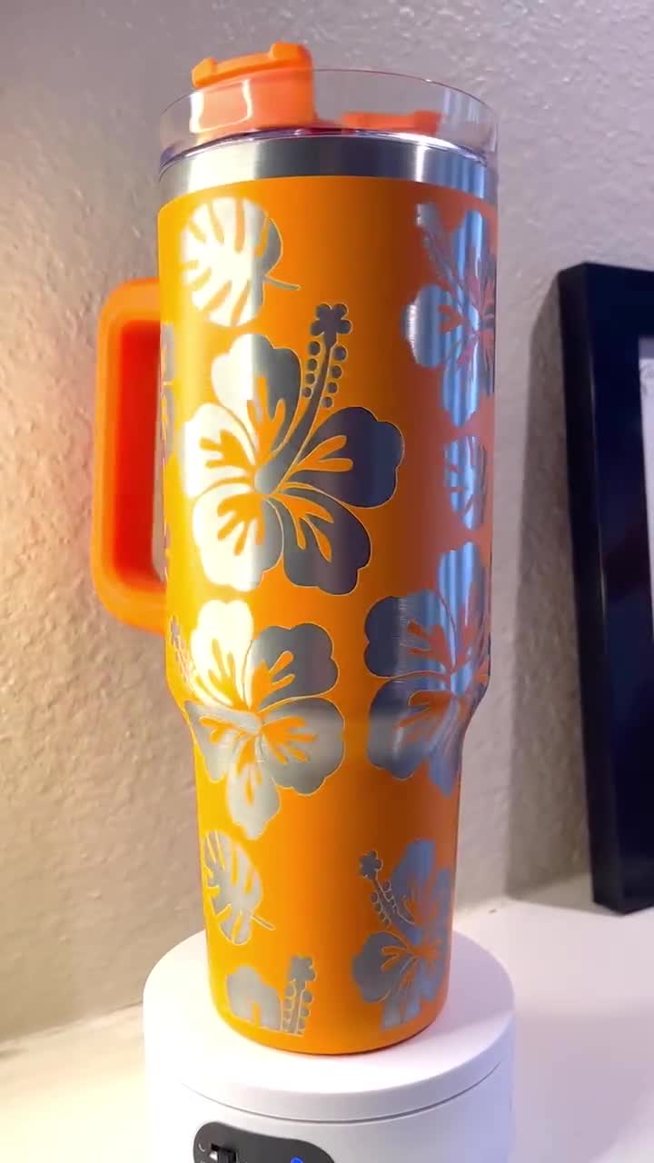 40 Oz Stanley Tiger Lily Tumbler Engraved With Hibiscus Flowers. 