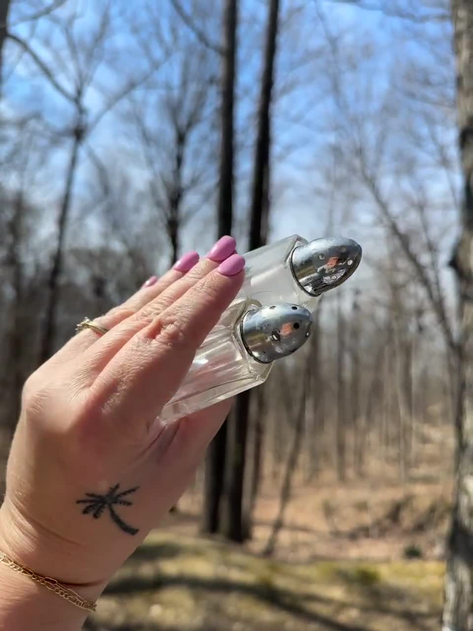 Vintage Danish Style Glass Salt and Pepper Shakers, 1960s Silver