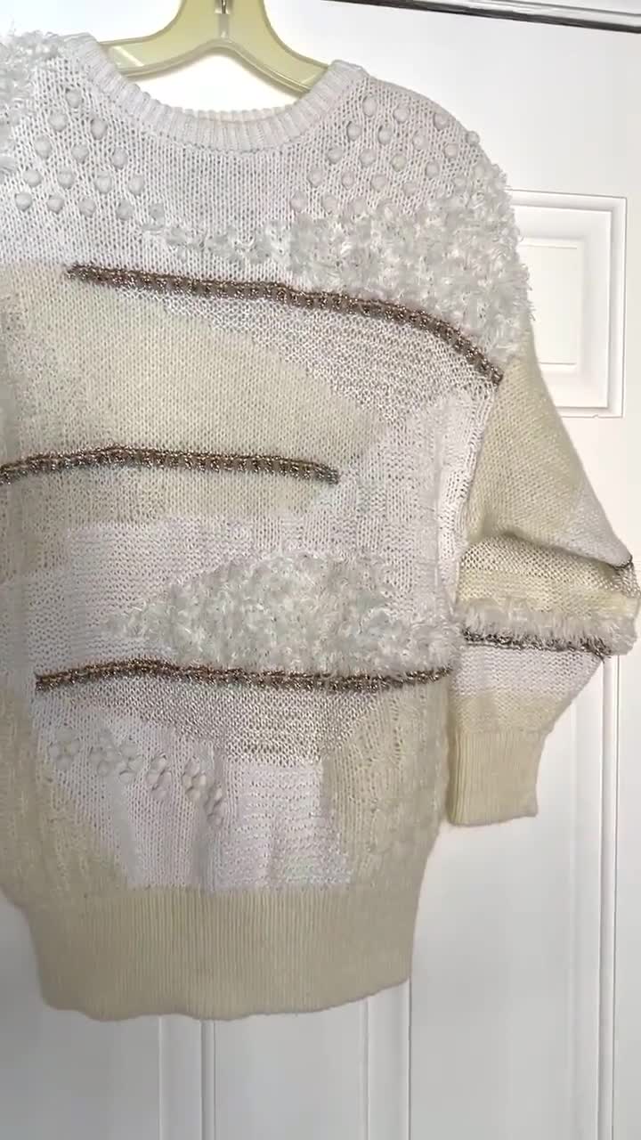 Vintage 80s popcorn sweater ivory pullover 1980s embellished