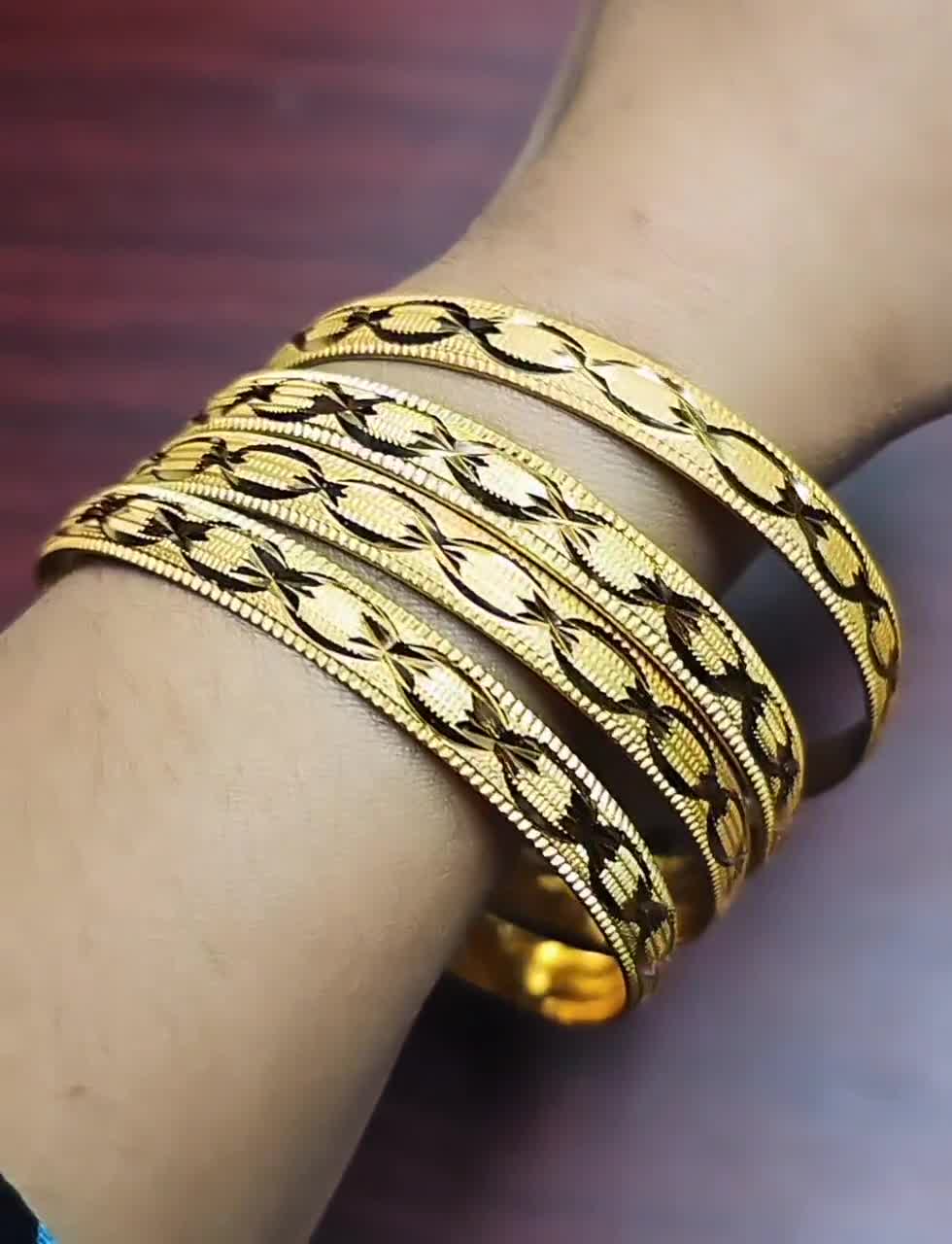 22k Gold Plated Bangles - Set of 4 - Dubai Style - Etsy