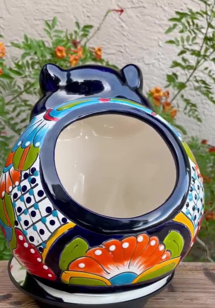 XL Fat Cat Planter Statue, Handmade Talavera Mexican Pottery Pot from store Mexico 14