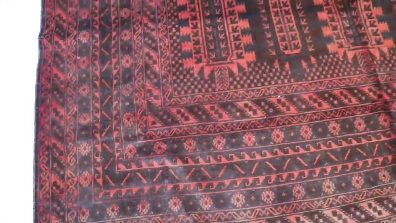 7x13 大型アフガニスタンヴィンテージバルーチラグ、手編み