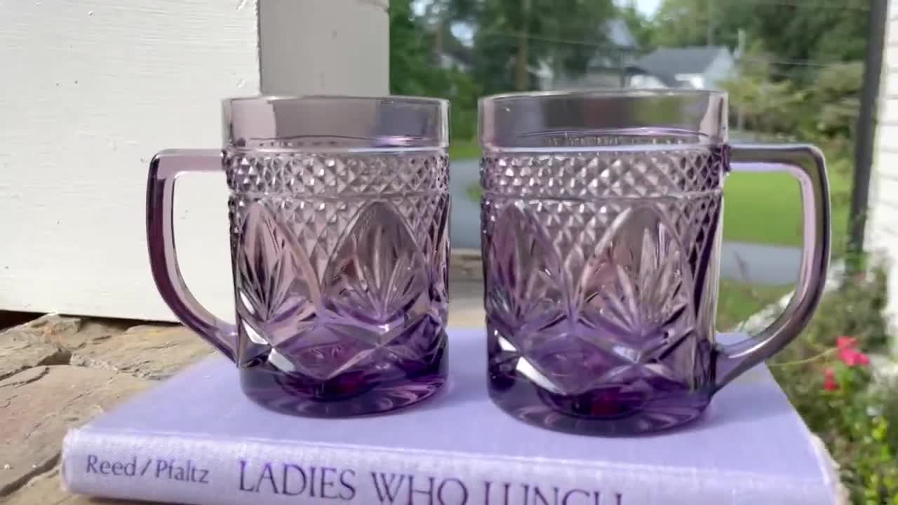 Set of 5 Vintage Luminarc France Amethyst Mugs CRIS D'ARQUES/DURAND Made good in USA