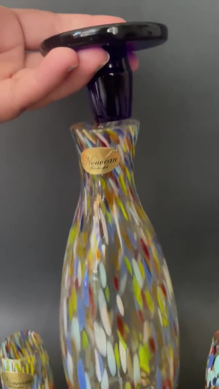 Nouveau Handcrafted Murano Style Art Glass Decanter Set