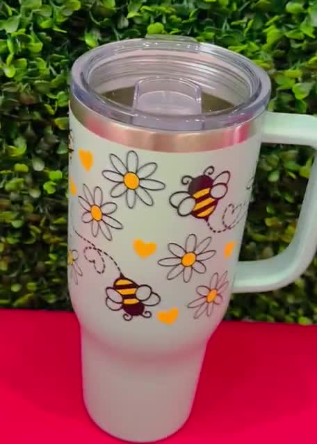 Bee Coffee Cup, 40 Oz Tumbler with Handle and Straw, Cute  Yellow Bee Tumbler/Coffee Mug, Bumble Bee Decor/Ornament/Stuff ,Bee Gifts  for Women/Bee Lovers - Honeybee Mug, 40 Oz Stainless Steel