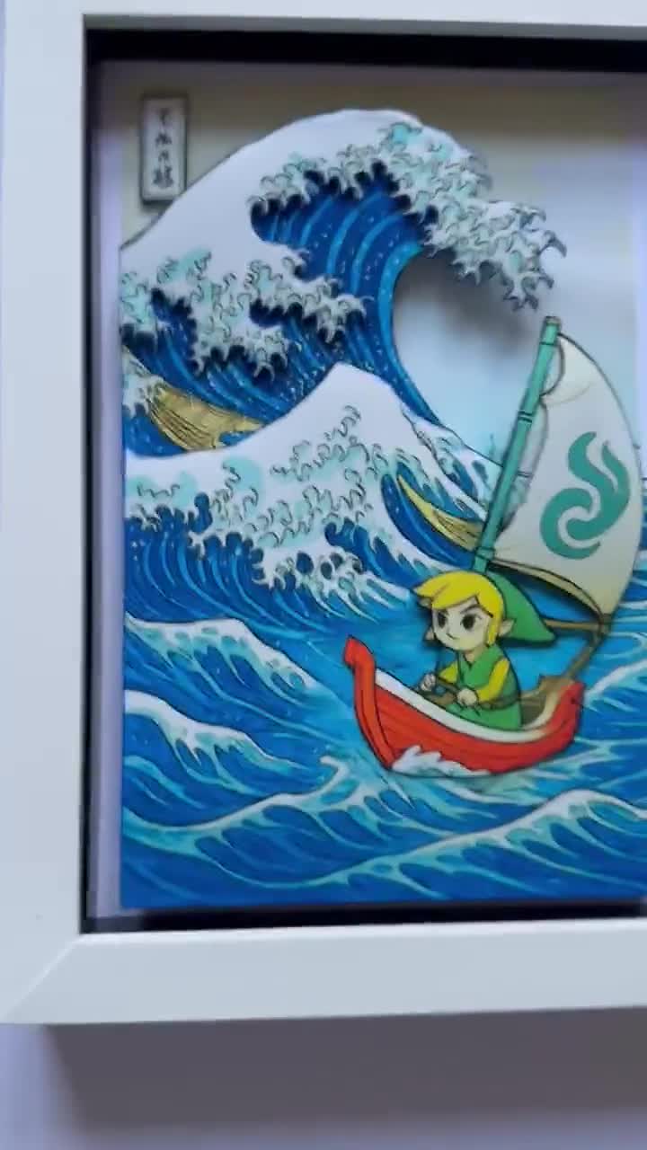 ゼルダの伝説 神奈川沖浪裏（ポートレート）額入り3Dアート シャドー