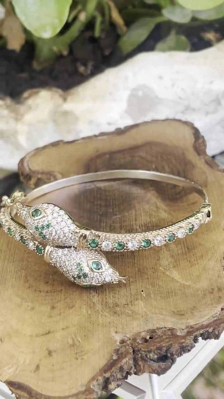 Turkish Handmade 925 Silver Bracelet, Snake, Women Vintage Silver Bangle  Bracelet, Emerald Topaz Stone, Ottoman Ladies Bracelet, Silver 925K 