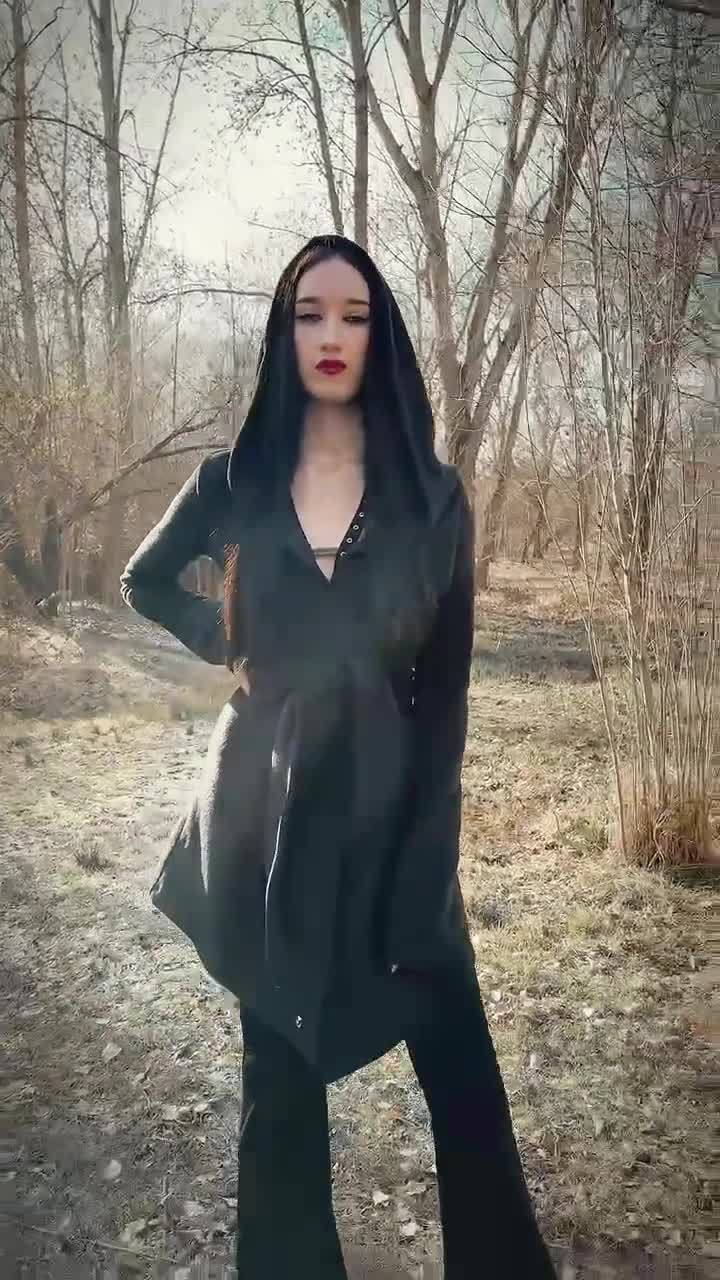 Elven Black Fleece Hooded Coat. Long Wrap Winter Pixie Coat. Pixie