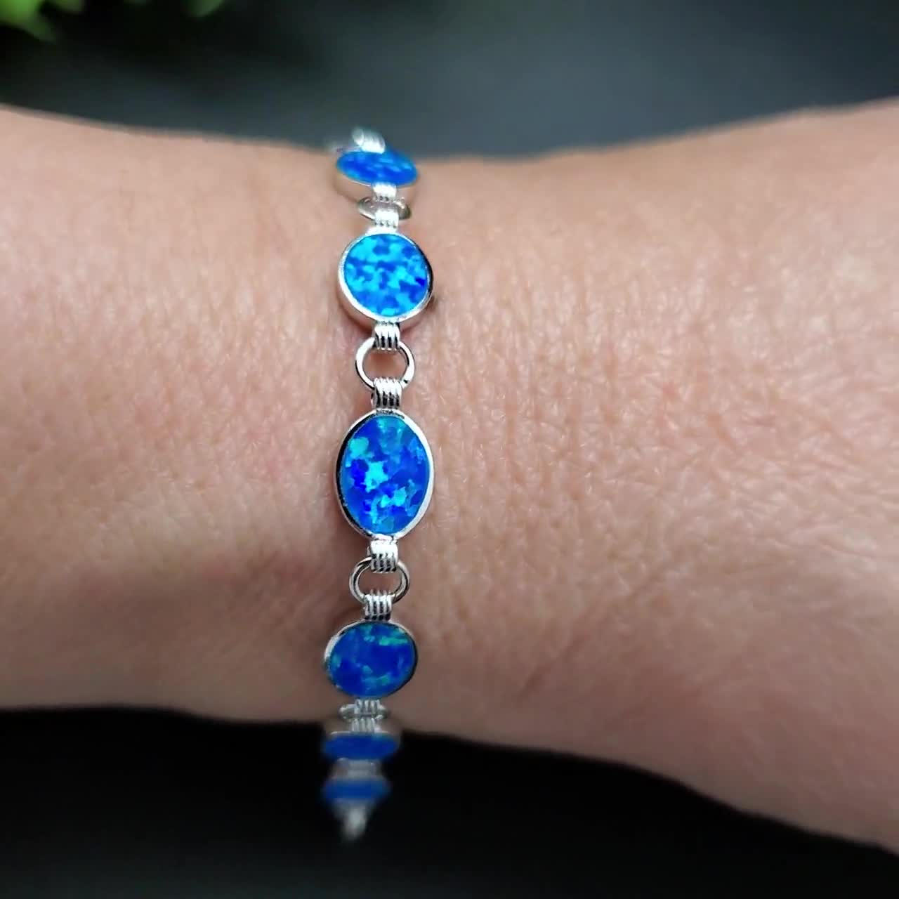 QQ-652 | ブルーオパールブレスレット | スターリングシルバーオパール