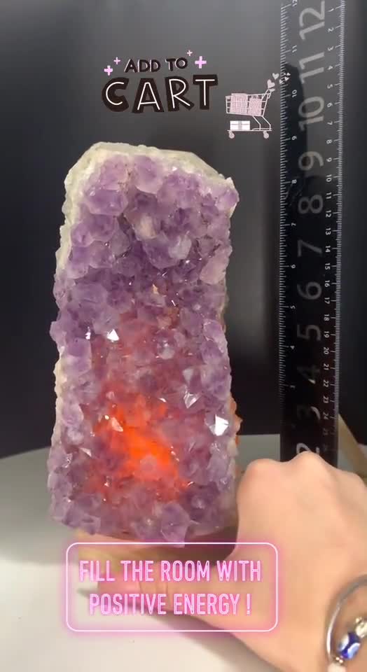 AMETHYST Cluster Lamp With USB Dimmer, Flame and Breath LED Effects and 2 dimer options. Relax & Destress, Purple Amethyst Housewarming Gift video poster