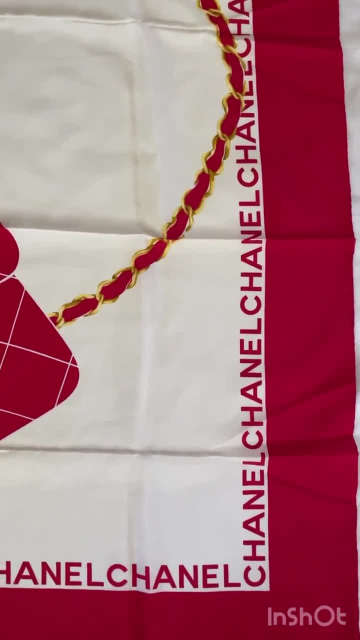 Vintage 90s silk Chanel print scarf red chain square shops