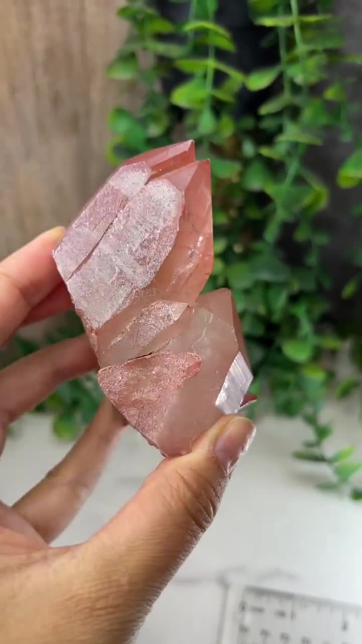 ピンクレムリアンクォーツクラスター：ブラジル産の両頭水晶 - Etsy 日本