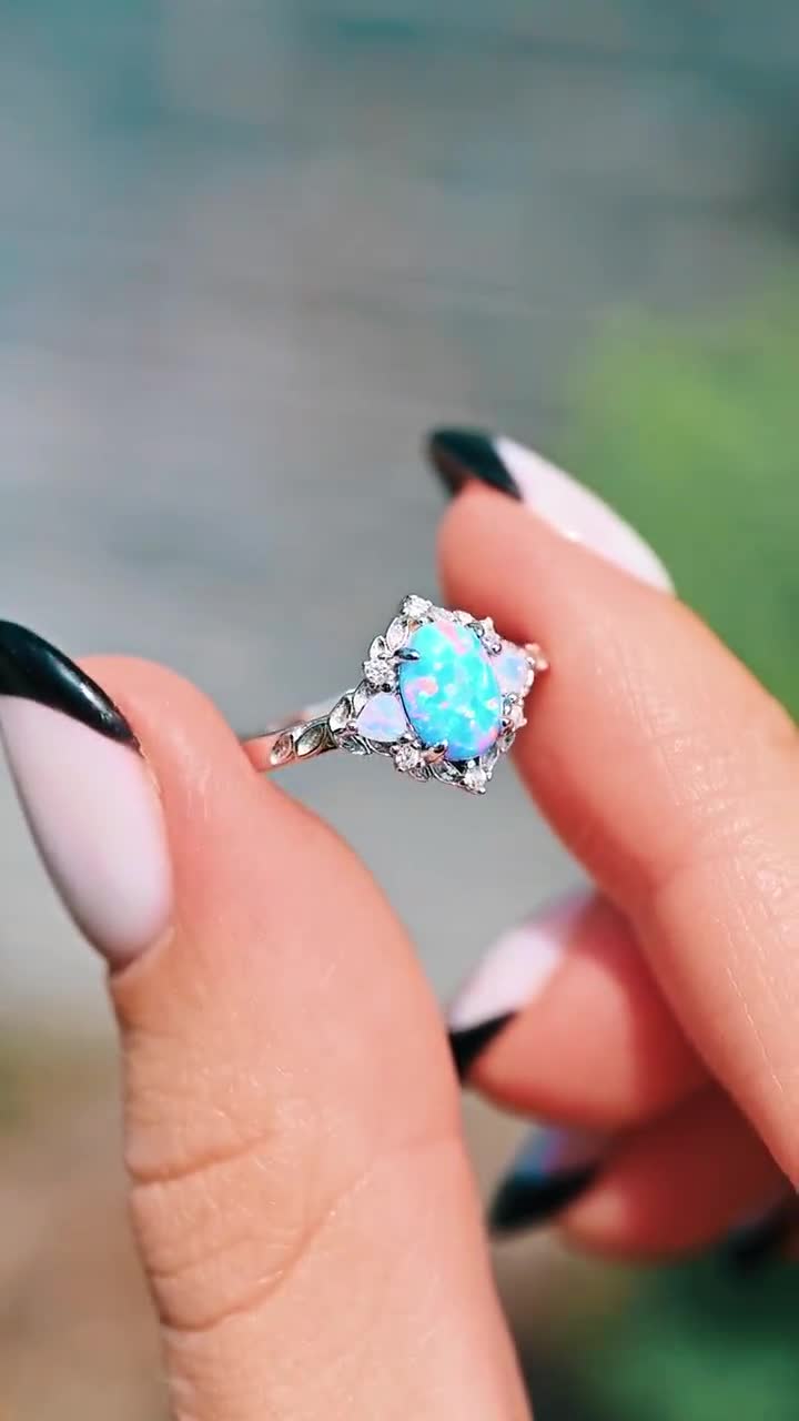 Blue Fire Opal Opalescent Sapphire Ring- 925 Sterling Silver