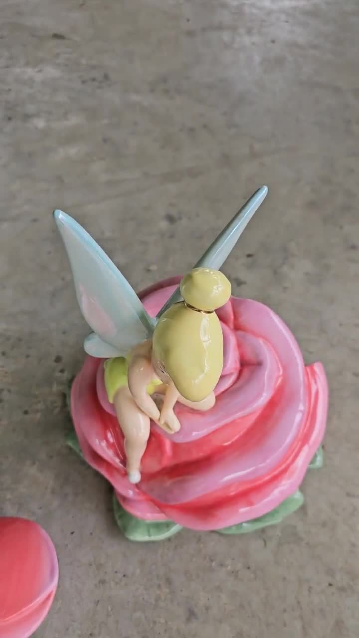 HTF Disney Parks Tinkerbell on a Rose Ceramic Cookie Jar, RARE