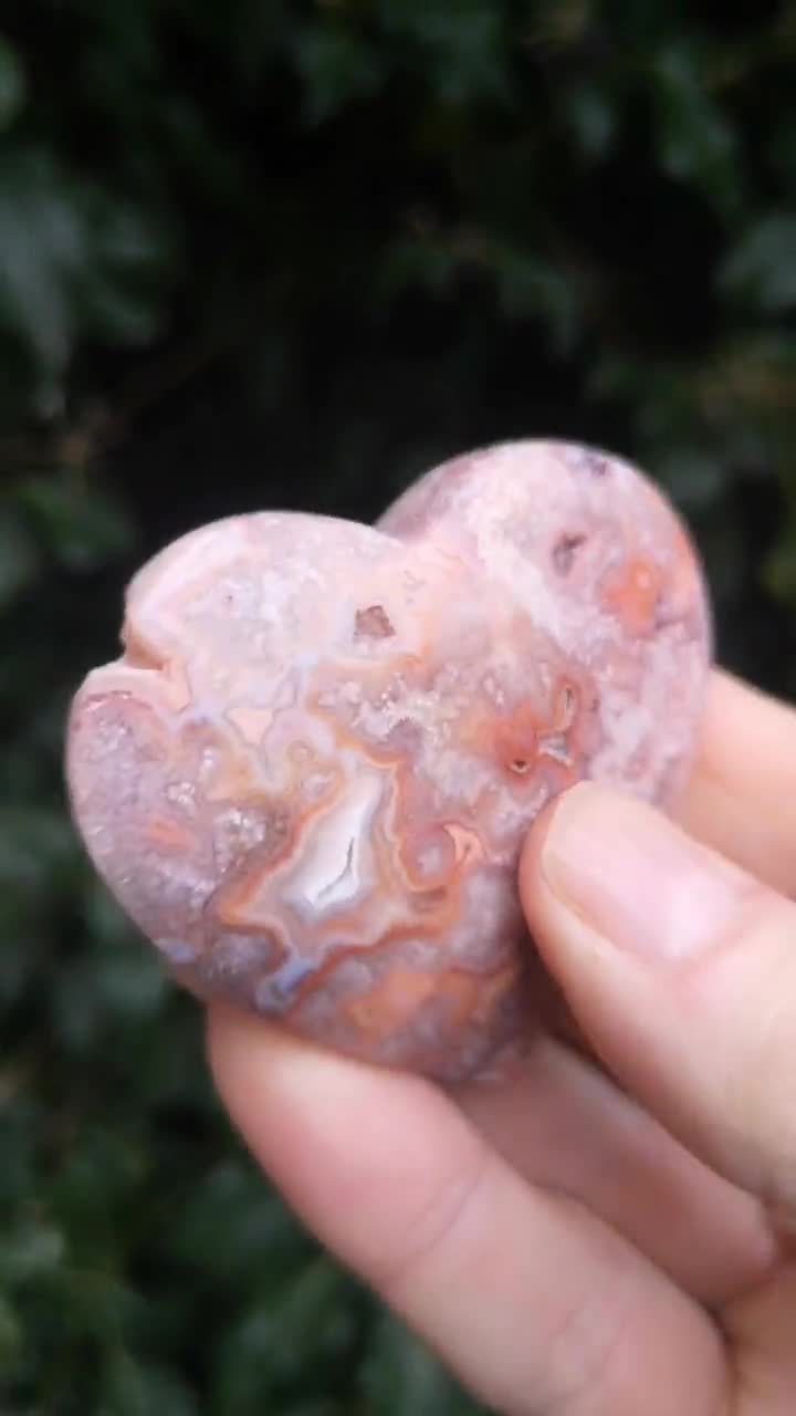 Crazy Lace Agate Heart - Pink Crazy Lace With Druzy Heart Carve