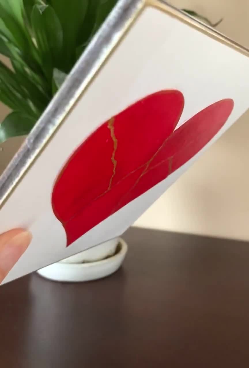 Kintsugi Mended Heart Painting - Original Art, Watercolor Heart