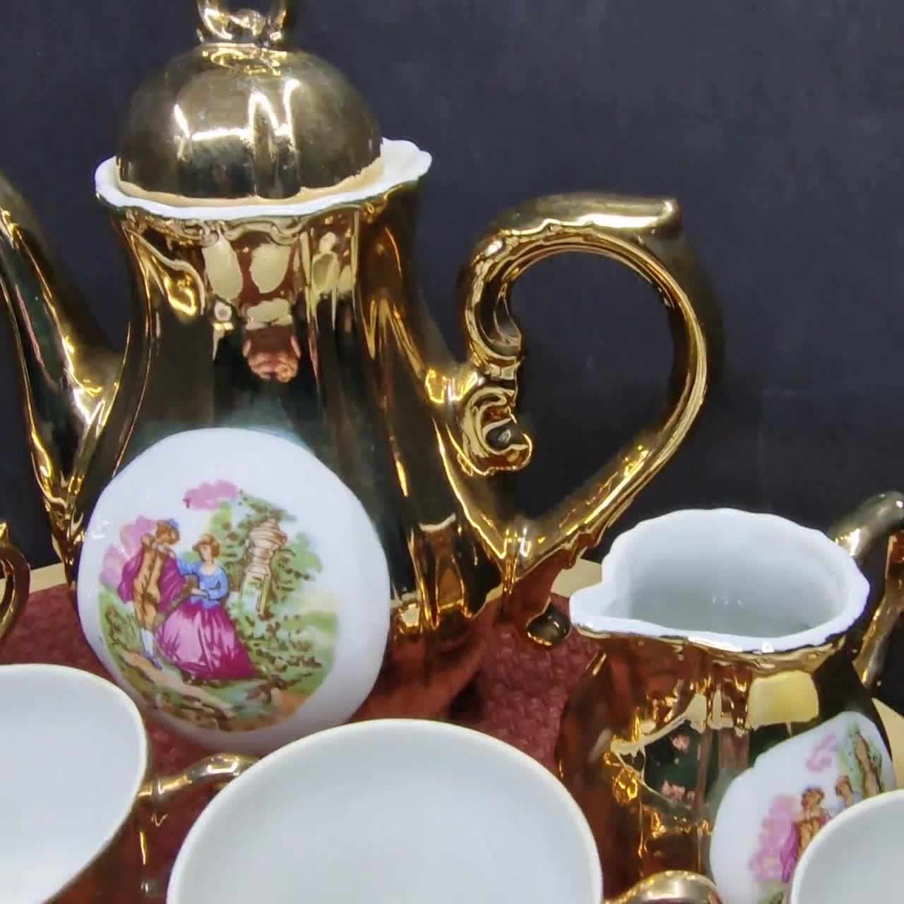 Vintage Okura Art China Tea Set: Gold Coated Teapot, Cups