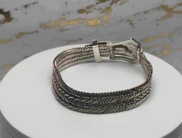 Vintage MEXICO MJ-87 925 Sterling Silver Woven Designed Buckle