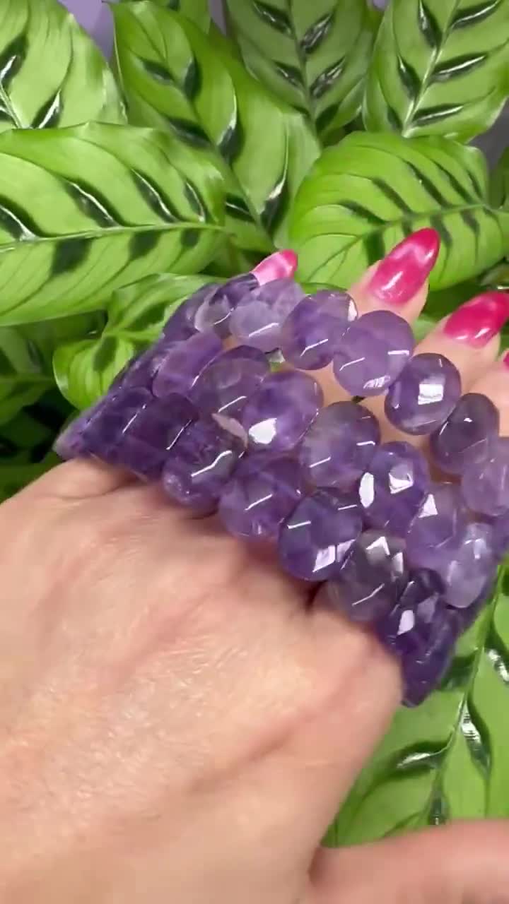 卸売 6個 7.5インチ 天然アメジスト ファセットストレッチブレスレット