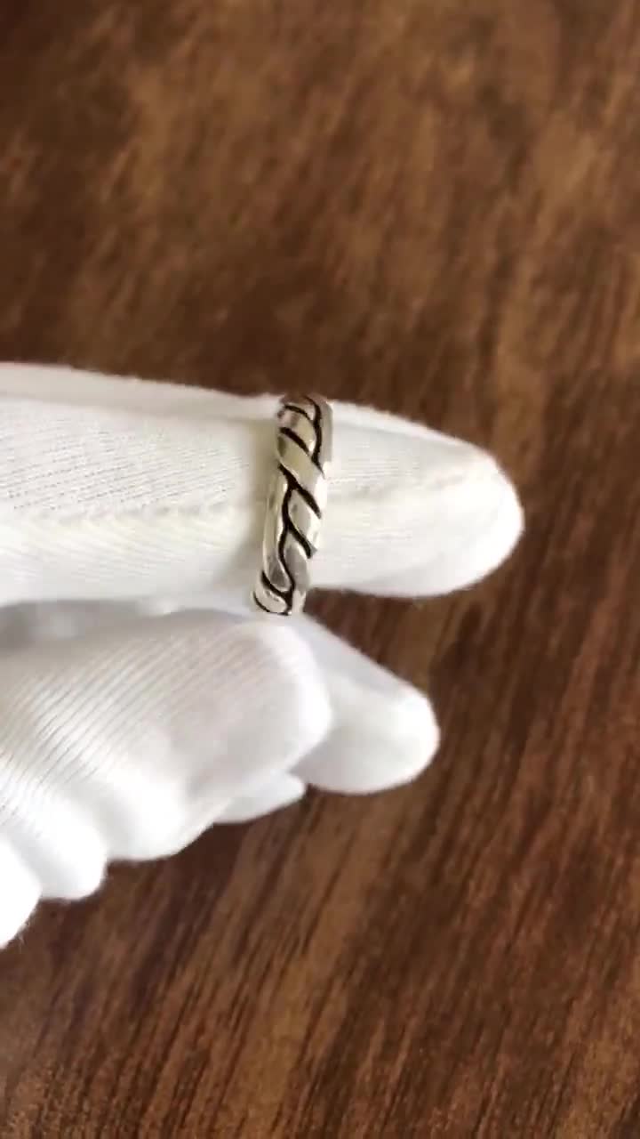 Oxidized Twisted Sterling Silver Stacking Ring - Boho Wedding Band, Sizes 2-12 (Sac Silver)