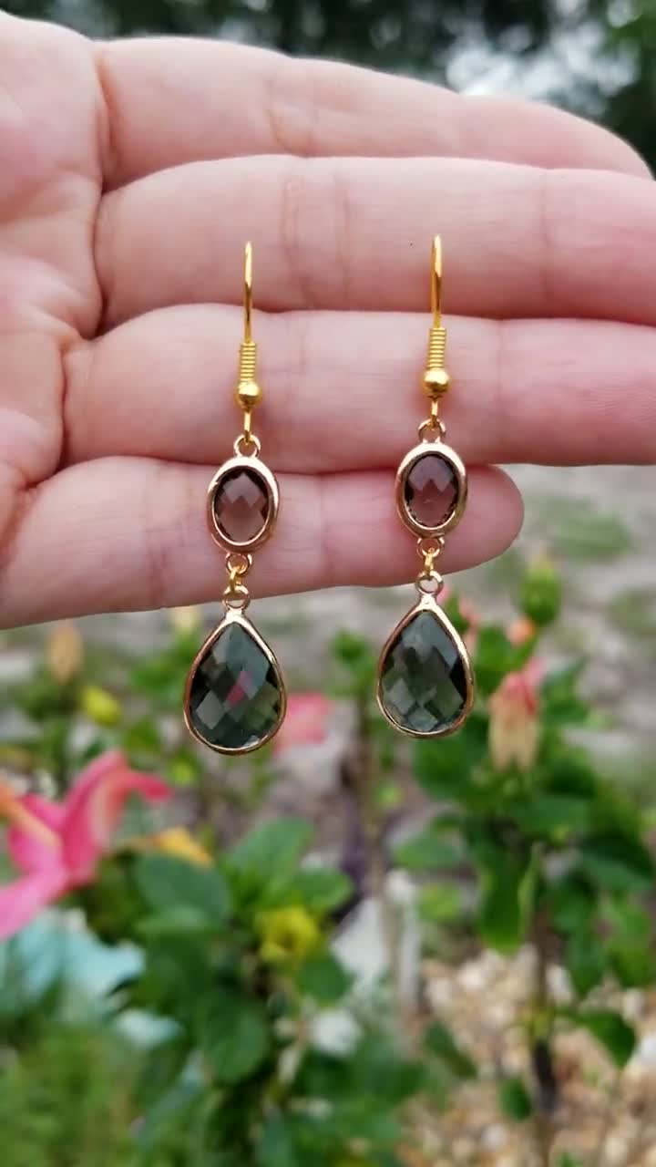 14k Gold Smoky Black Quartz Earrings, Tear Drop Earrings
