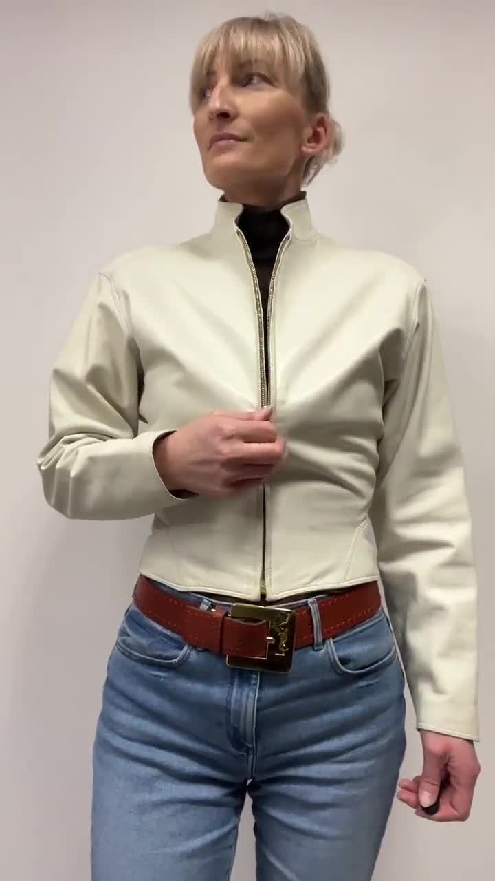 Vintage Gianni Versace Leather Jacket: Cream Lambskin