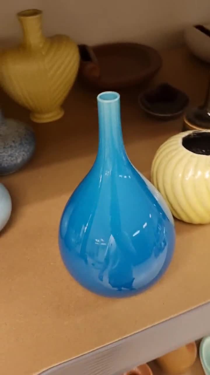 Vase Vintage Rörstrand Par Carl-Harry Stålhane - Céramique Bleue, Colombe, Années 50