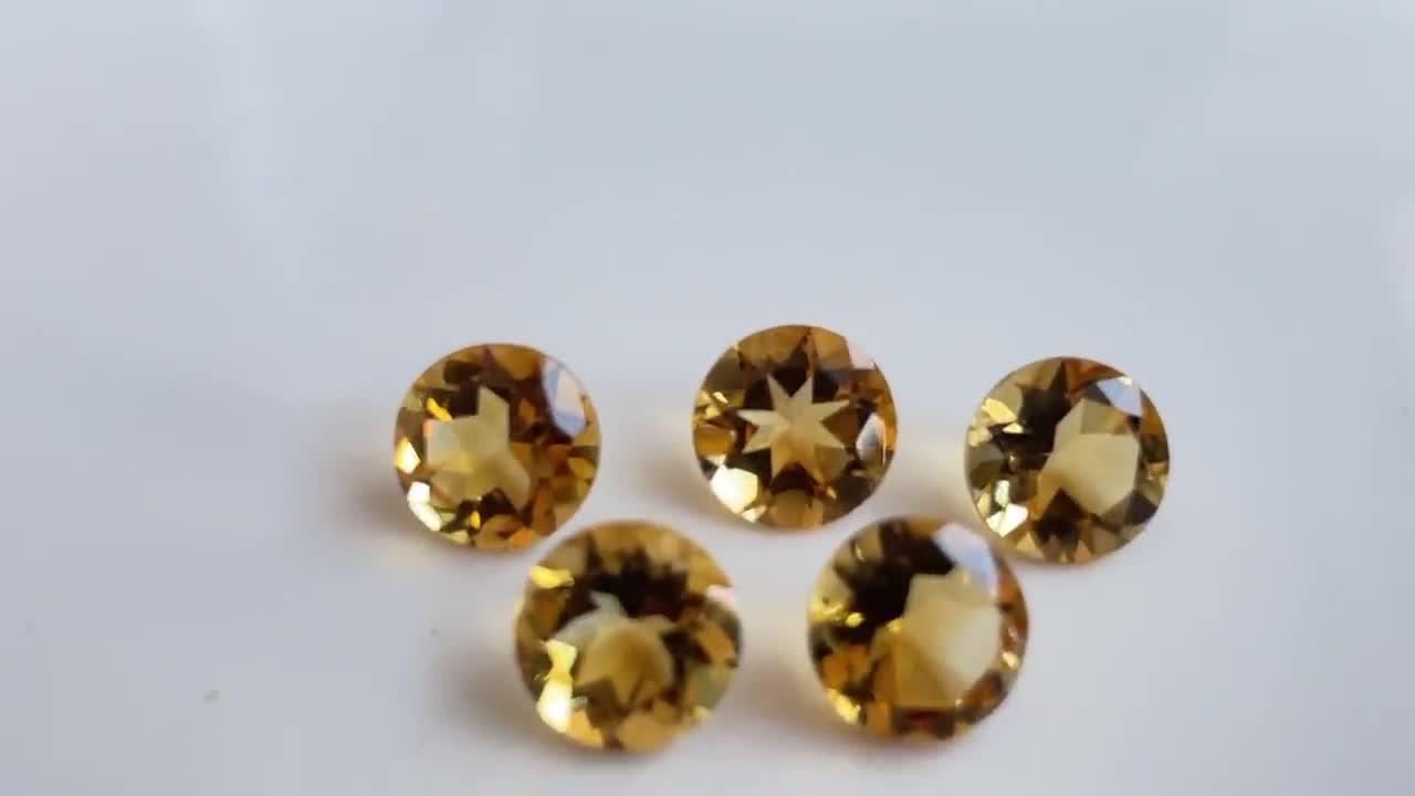 天然イエローシトリン ラウンド 10 mm ファセットカット - AAA 最高