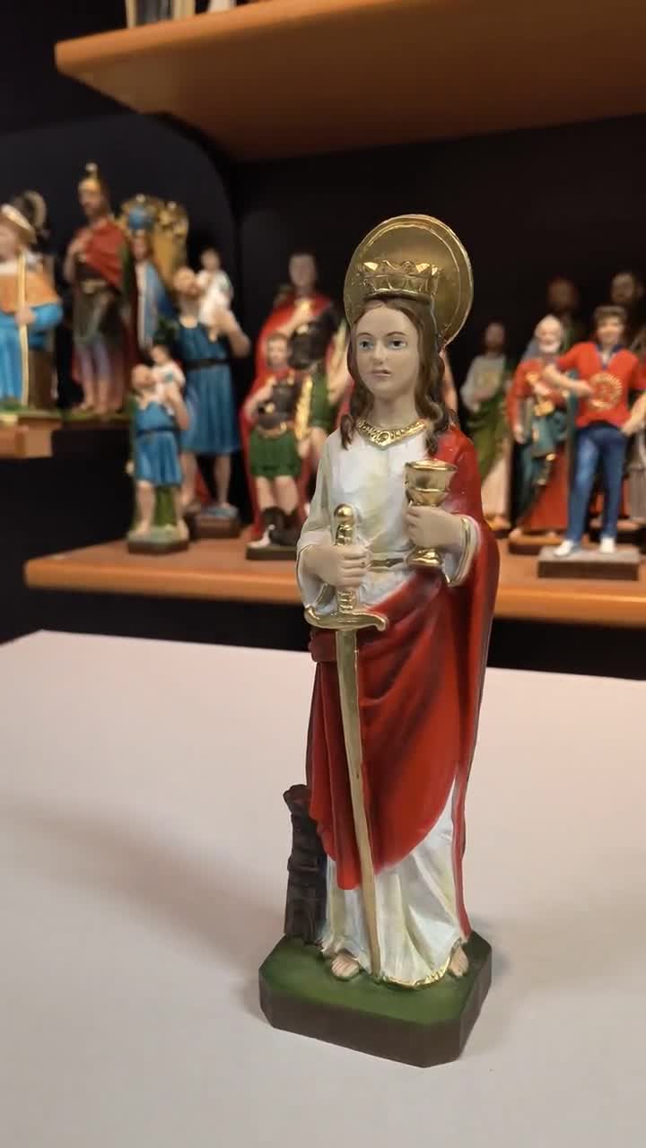 Statuina Santa Barbara In Resina Con Dettagli Oro - Altezza 20 Cm Per Decorazione E Devozione - Foto 7