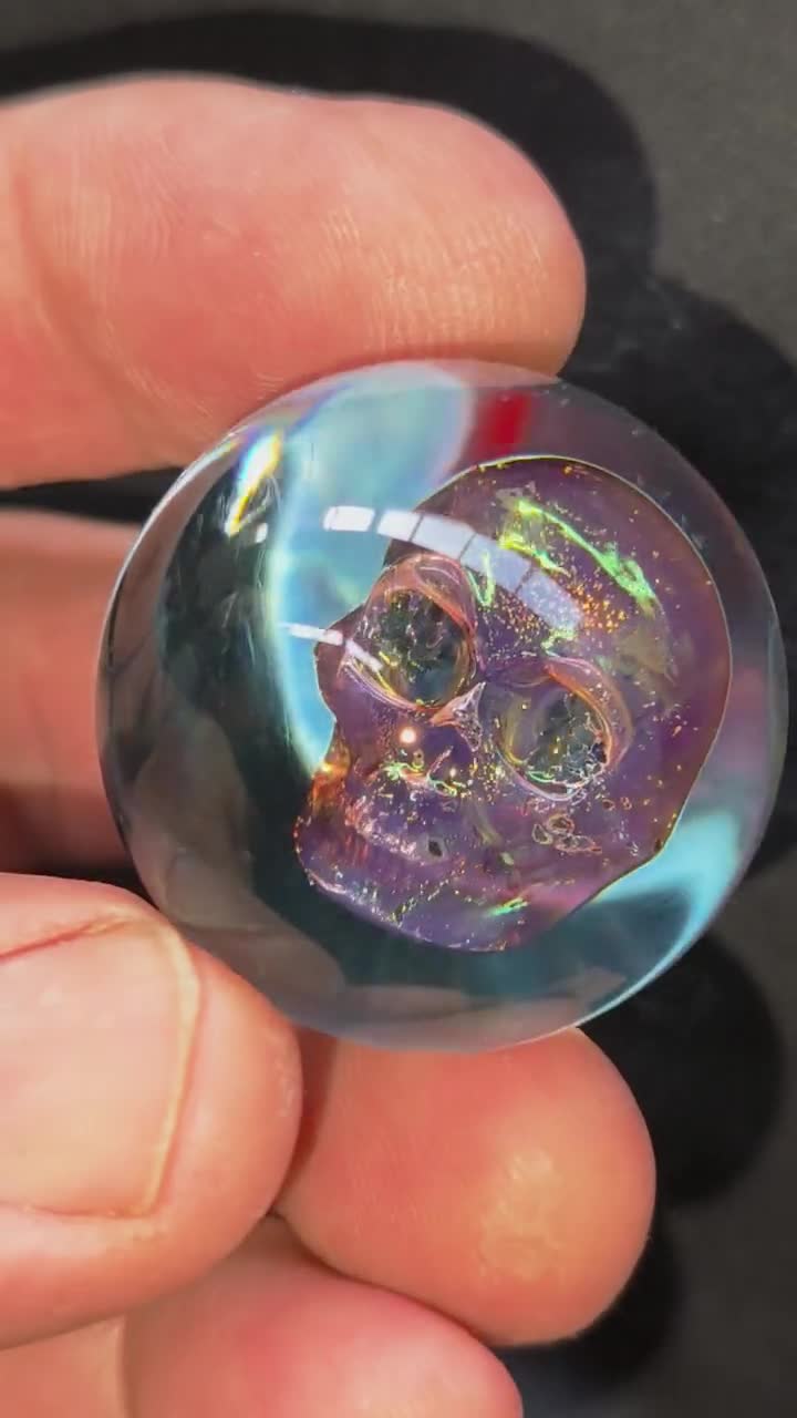 Floating 24k Gold Purple Skull Handmade Borosilicate Glass Marble