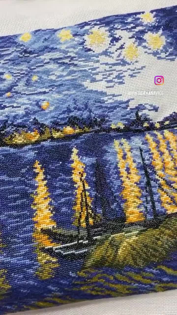 ゴッホ「ローヌ川の星月夜」クロスステッチ図案（PDFダウンロード