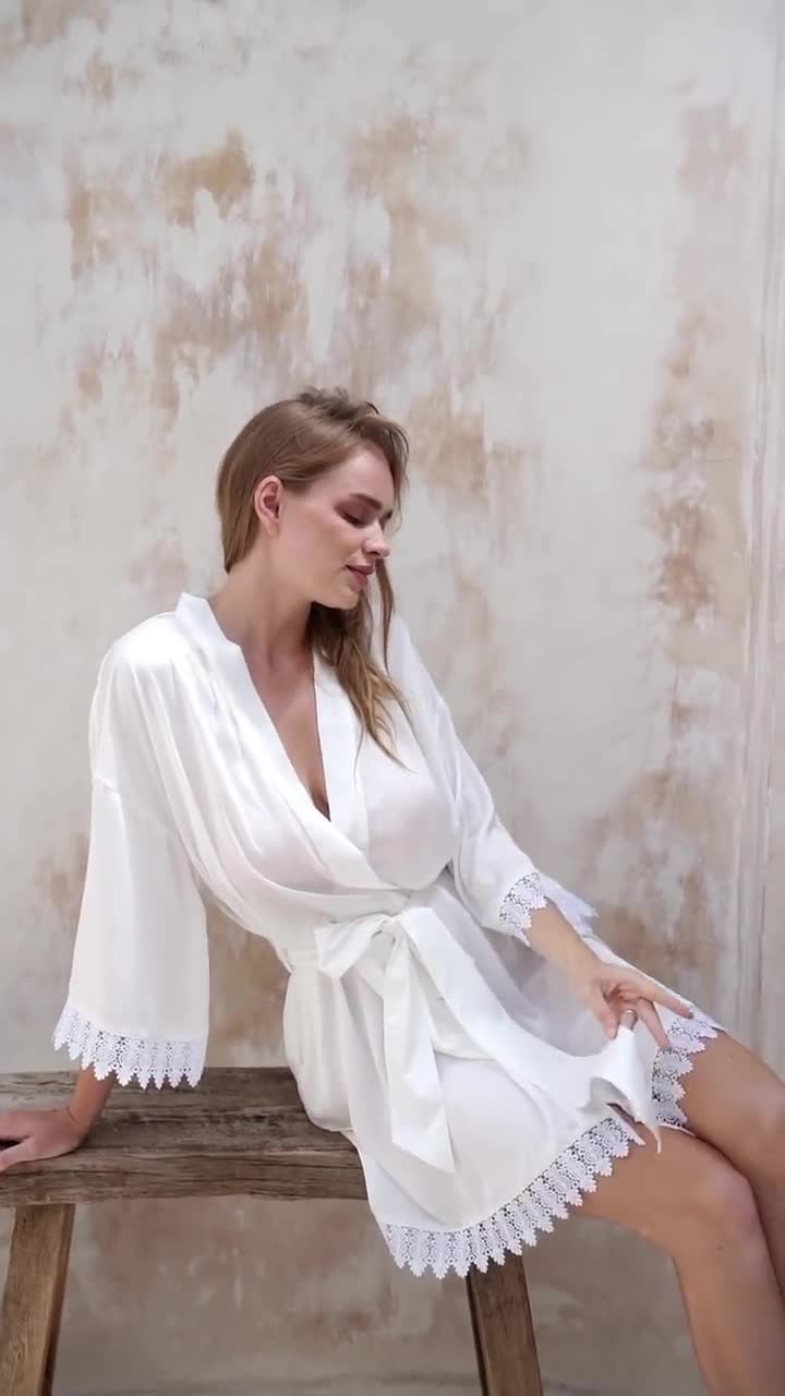 Vestaglia Kimono Corta In Raso Per Donna – Setosa, Con Cintura, Perfetta Per Sposa, Damigelle, Pigiameria E Lingerie Da Notte